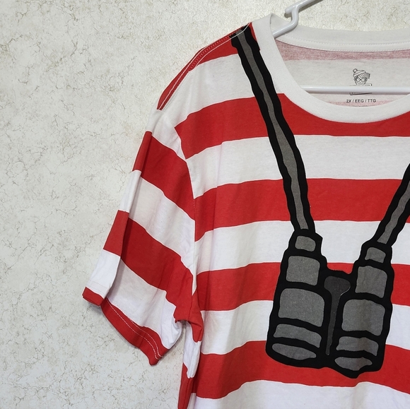Where's Waldo Short Sleeve T-Shirt with Beanie Striped Costume Cosplay Fan New - Picture 5 of 10